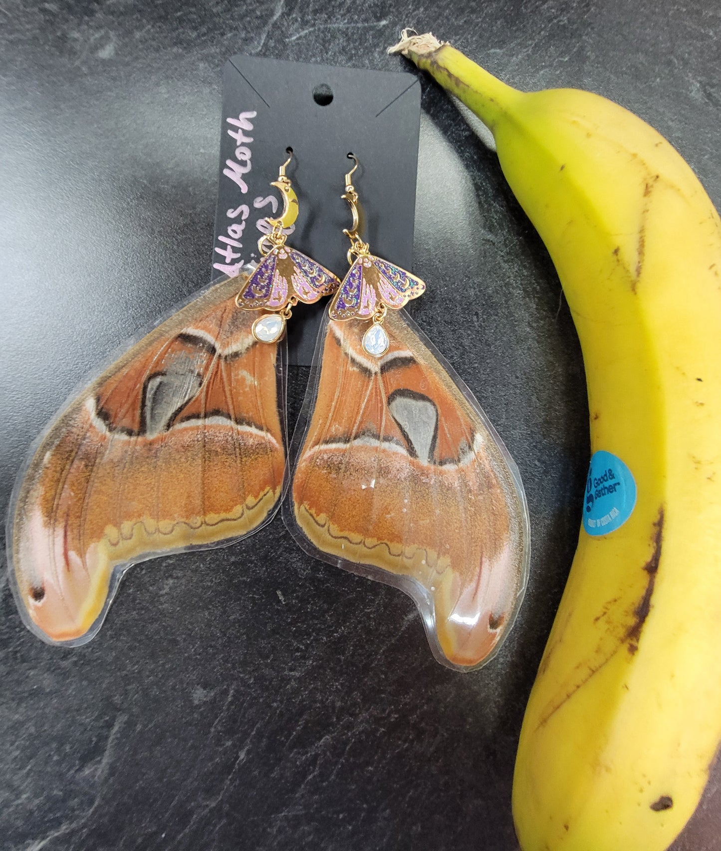 Earrings, Real Atlas Moth Wings