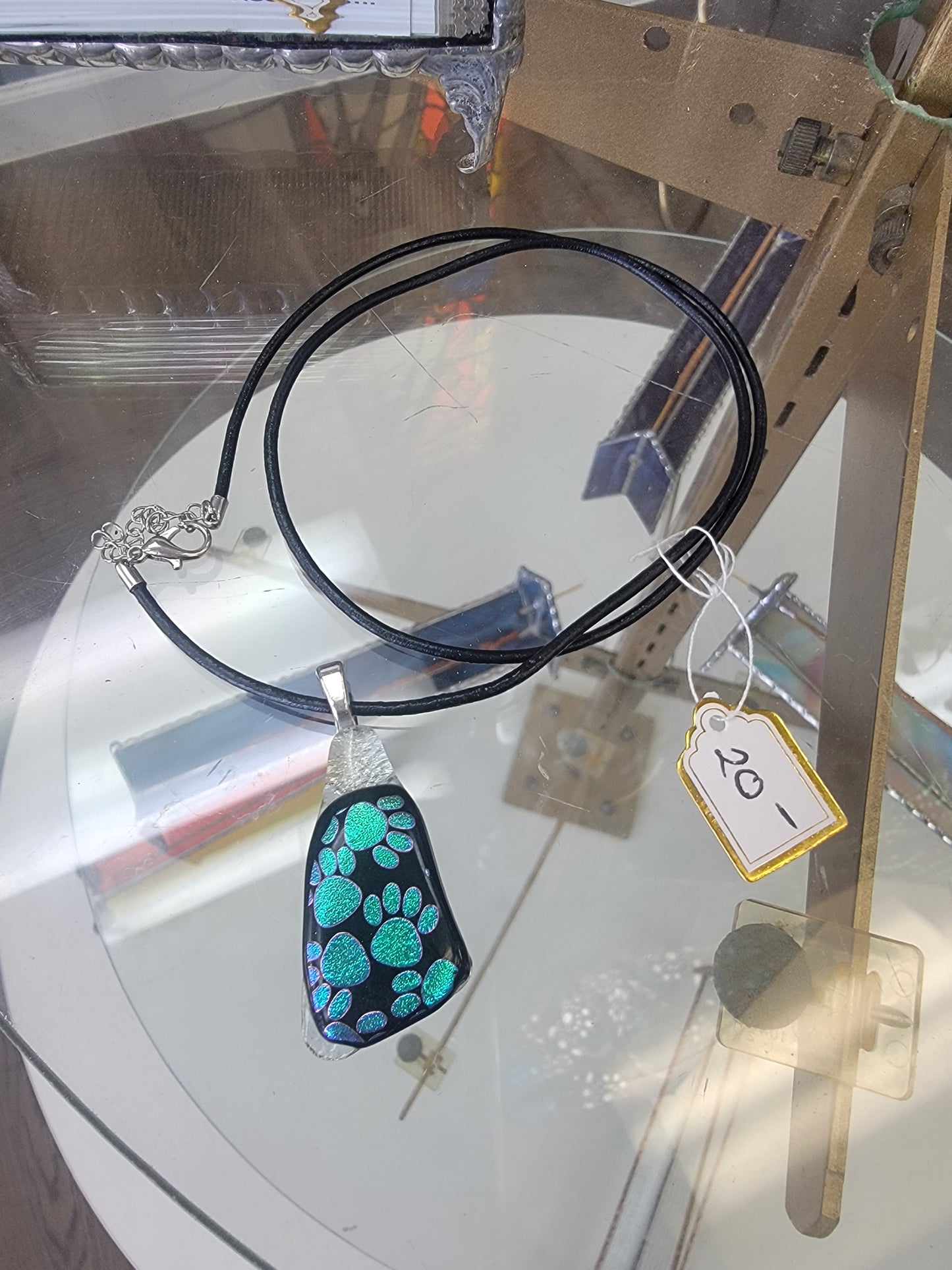 Necklace, Fused Dichro Glass Paw Print