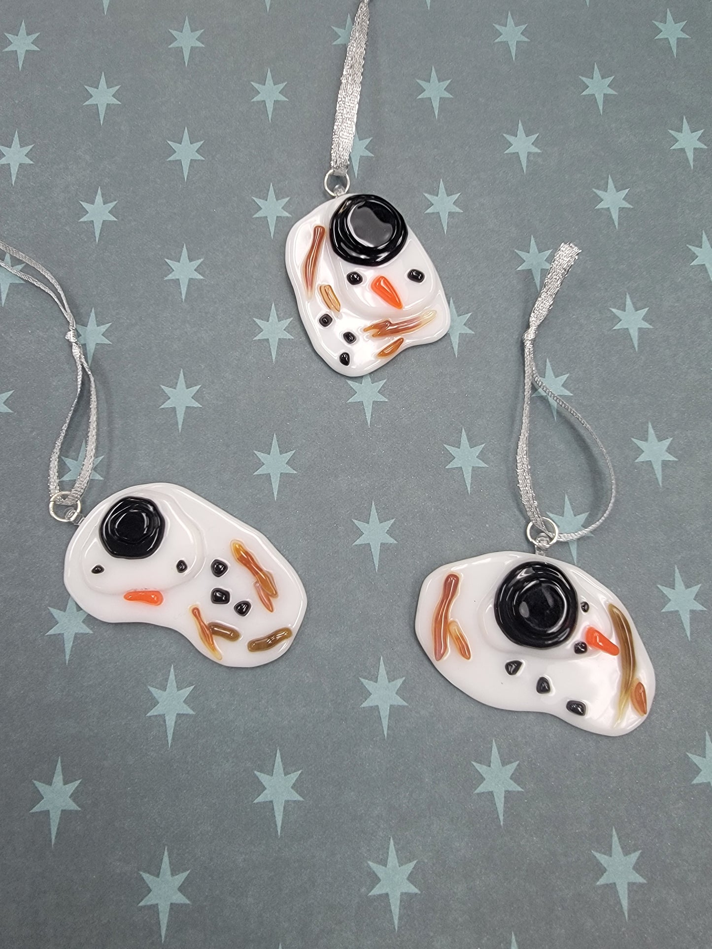 Melted Snowman Ornament, Fused Glass