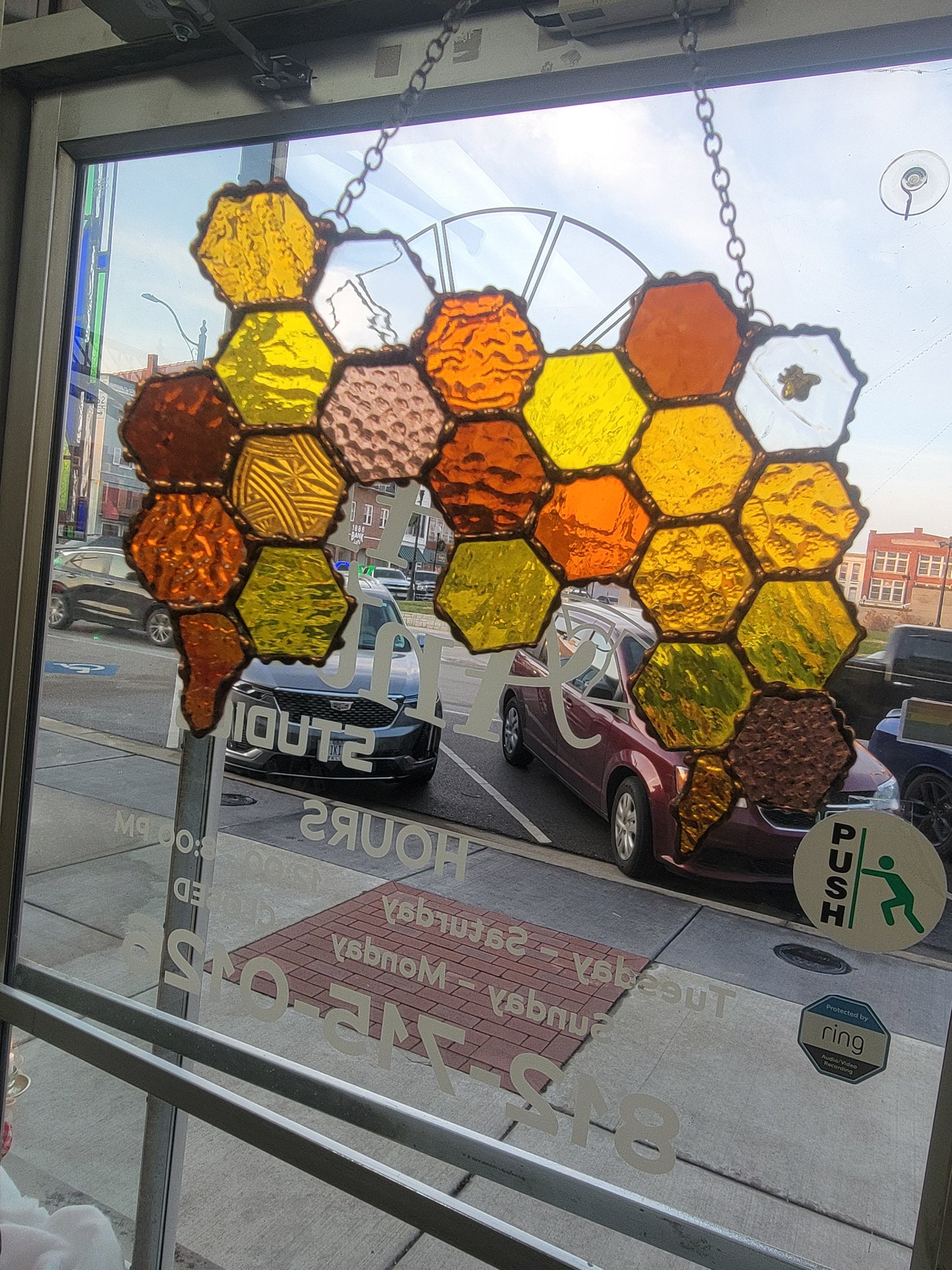 Honeycomb Stained Glass Suncatcher