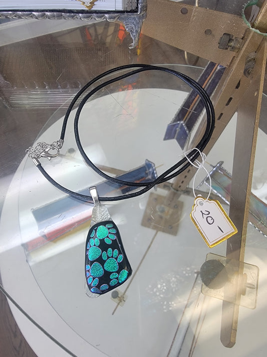 Necklace, Fused Dichro Glass Paw Print