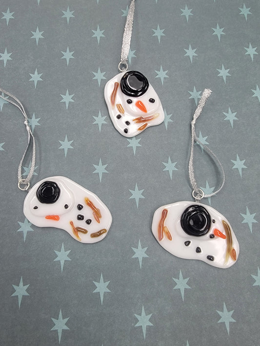 Melted Snowman Ornament, Fused Glass
