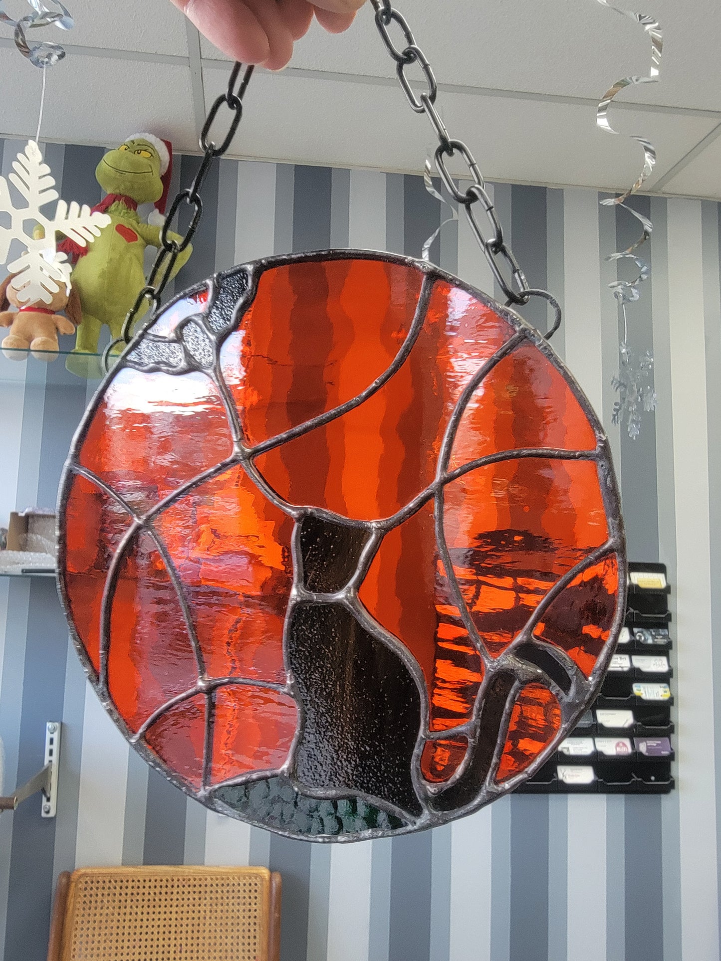 Black Cat & Bat Stained Glass Suncatcher